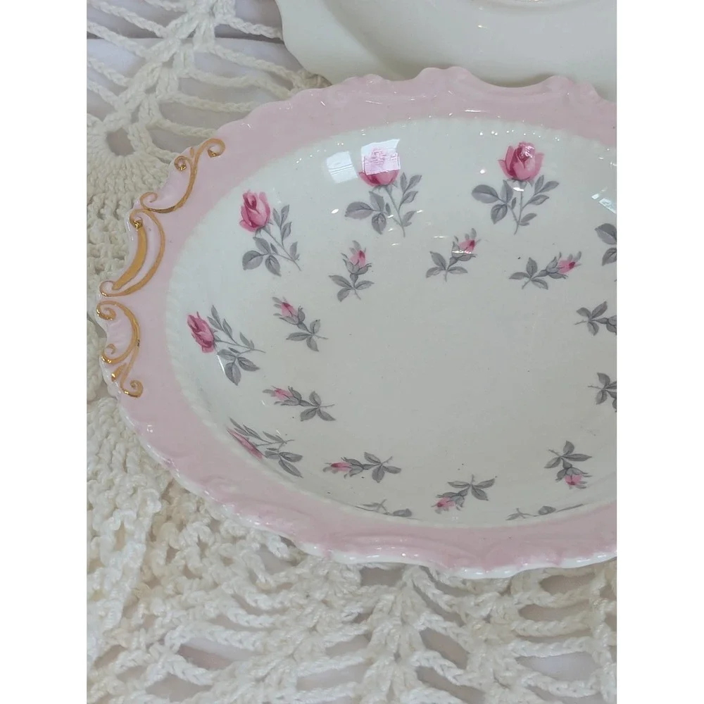 Royal Albert Pink Rose Bone China Shallow Berry Nut Dessert Bowls Set of 2 Gold